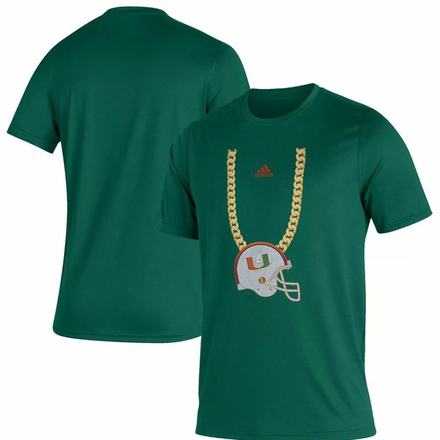 New * Men'S Adidas Green Miami Hurricanes Turnover Chain Creator T-Shirt