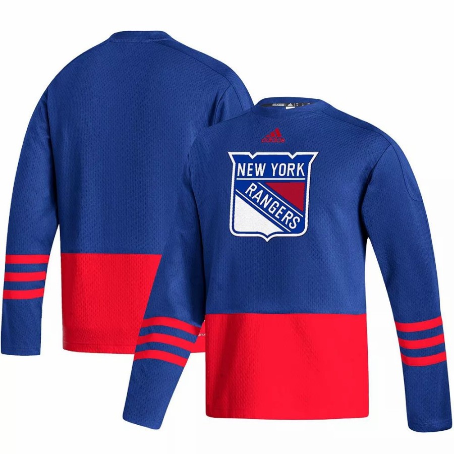 New * Men'S Adidas Royal New York Rangers Logo Aeroready Pullover Sweater