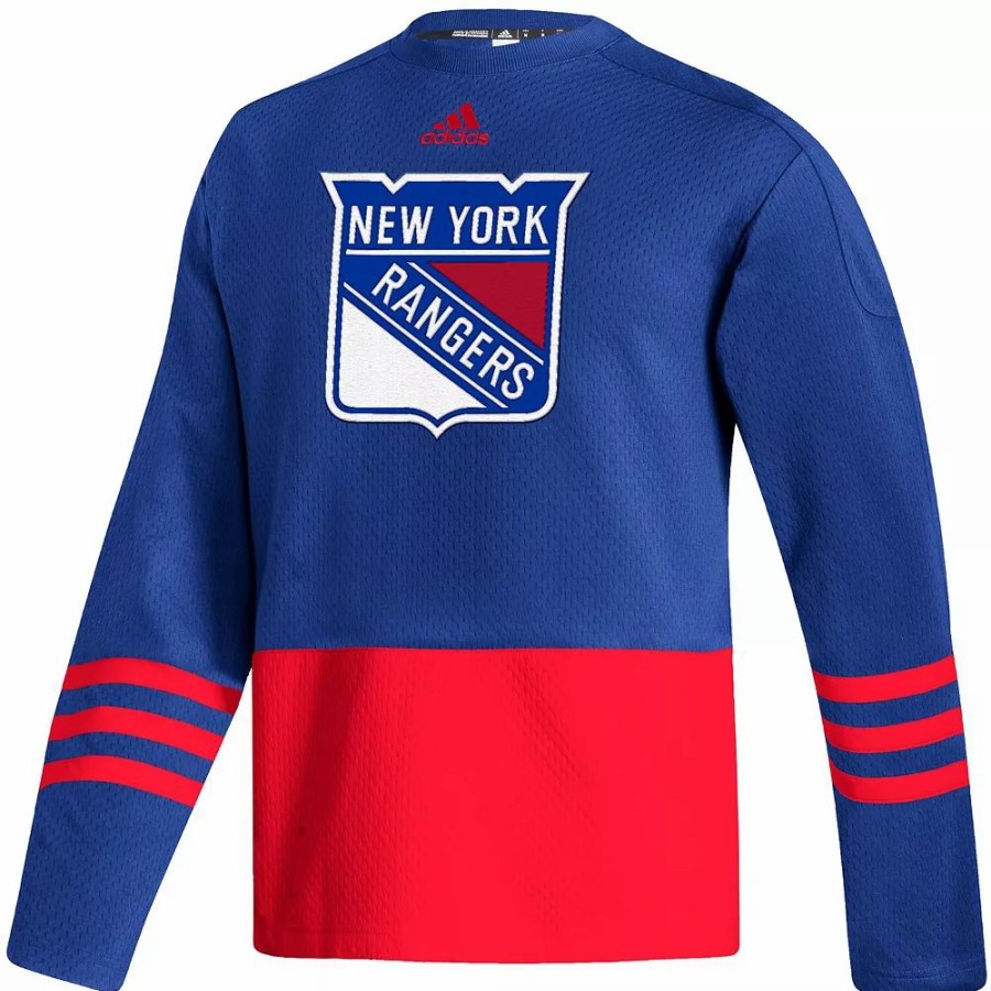 New * Men'S Adidas Royal New York Rangers Logo Aeroready Pullover Sweater