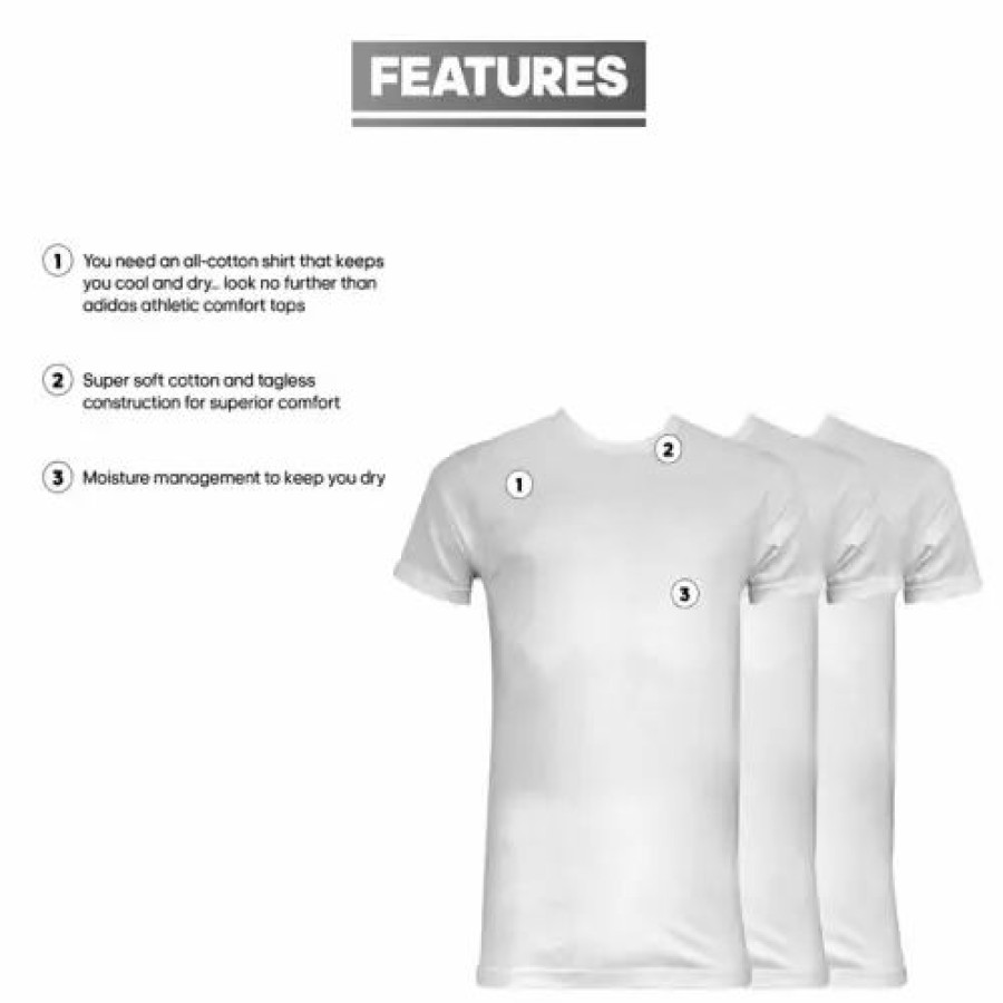 Best * Men'S Adidas 3 Pack Comfort T-Shirt White