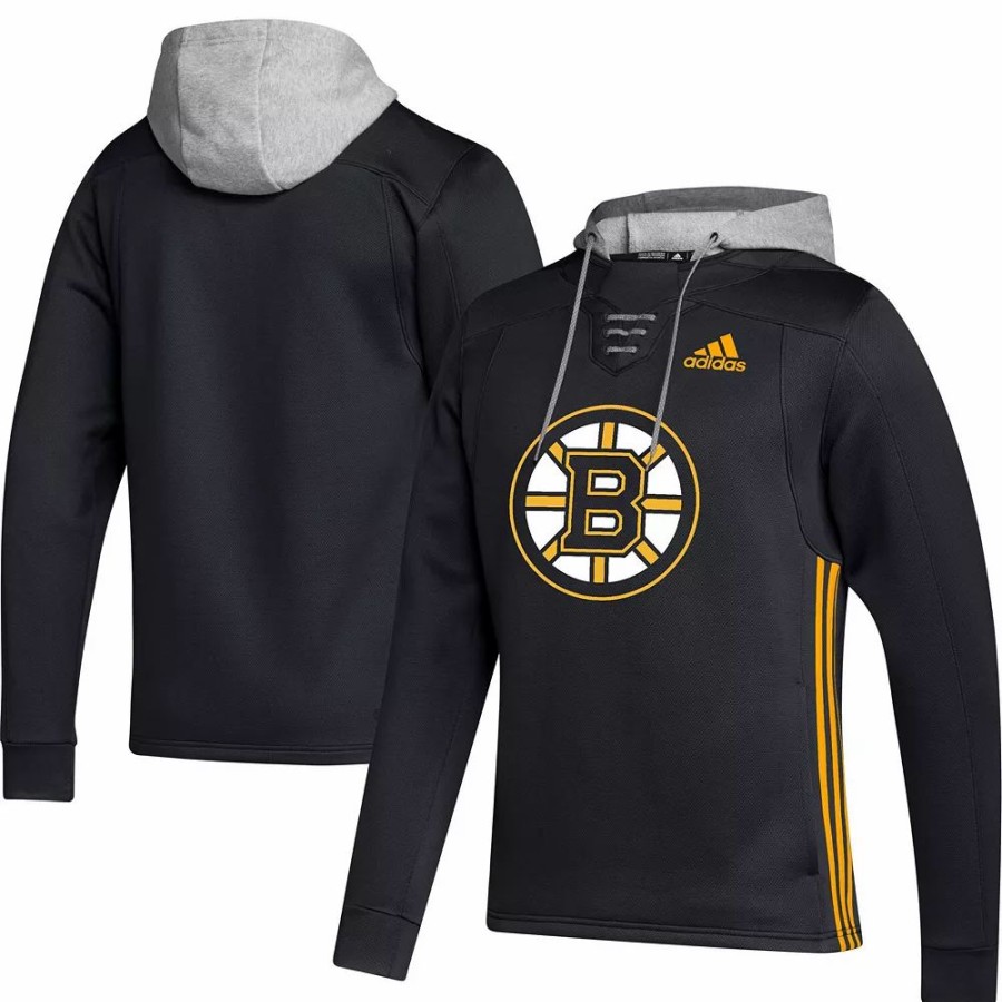 Hot * Men'S Adidas Black Boston Bruins Skate Lace Aeroready Team Pullover Hoodie