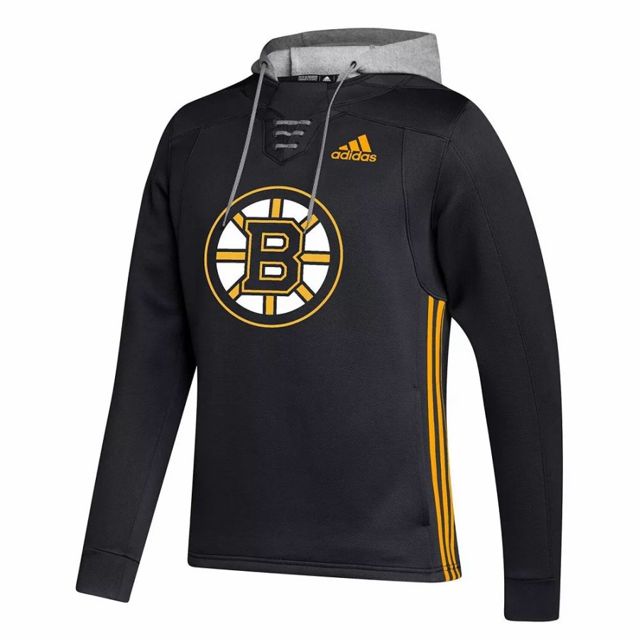 Hot * Men'S Adidas Black Boston Bruins Skate Lace Aeroready Team Pullover Hoodie