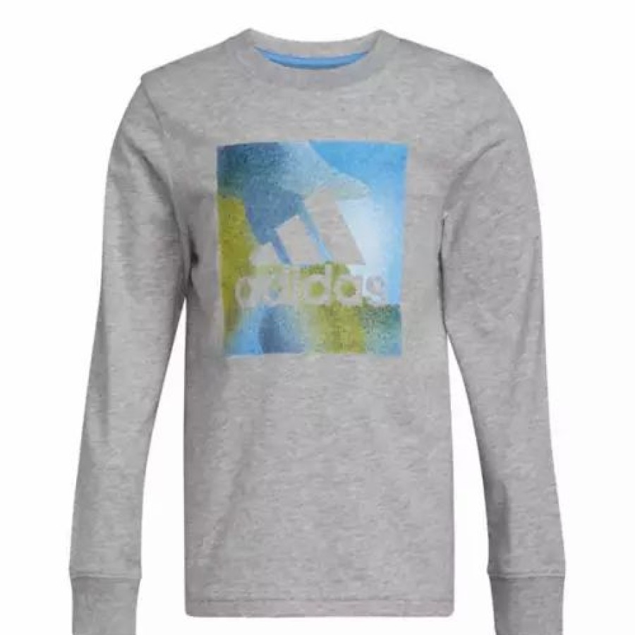 Best * Boys' Adidas Gradient Camo Badge Of Sport Long Sleeve T-Shirt Grey Heather