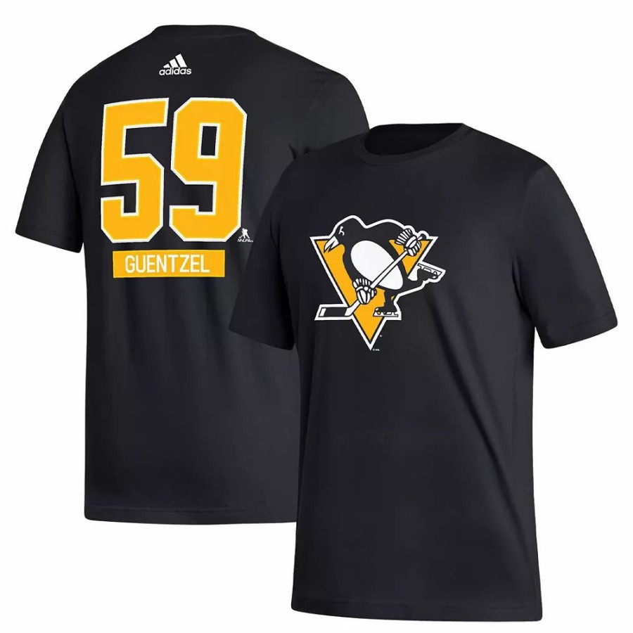 Wholesale * Men'S Adidas Jake Guentzel Black Pittsburgh Penguins Fresh Name & Number T-Shirt