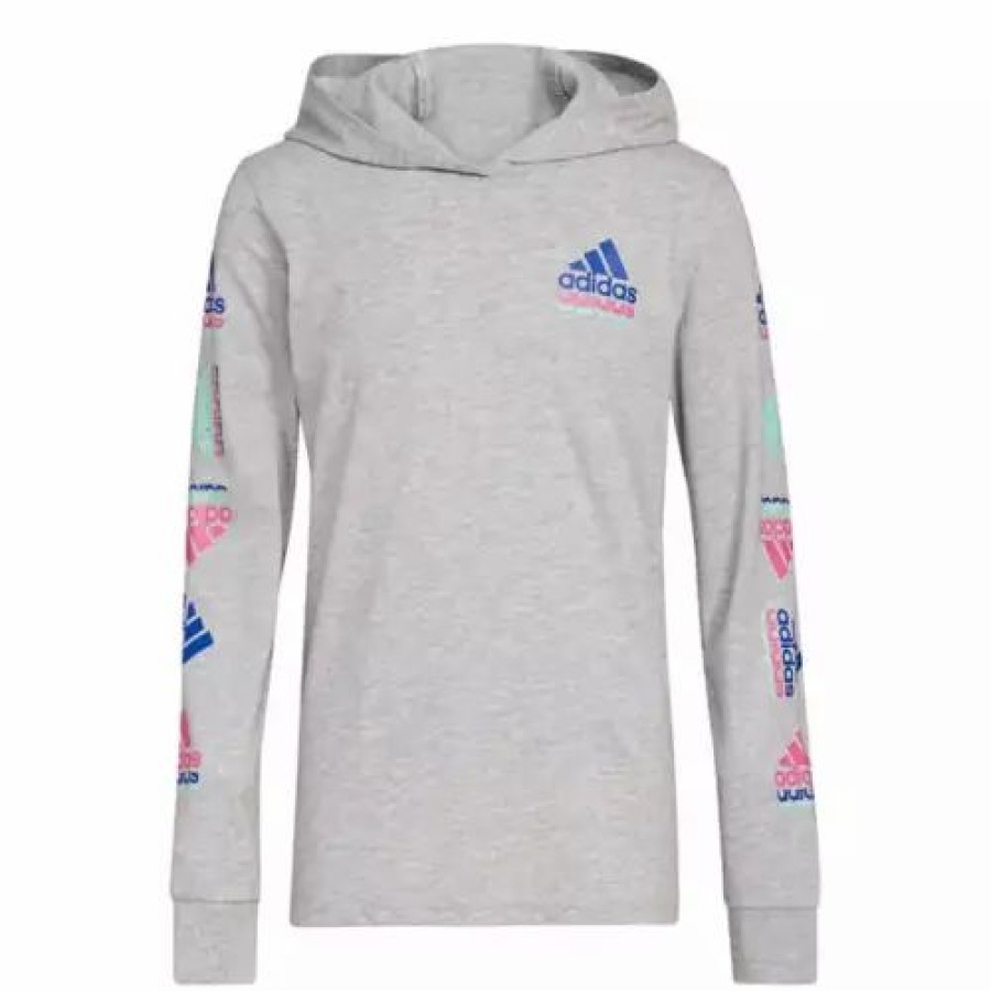 Clearance * Boys' Adidas Echo Brand Love Long Sleeve Hooded T-Shirt Grey Heather