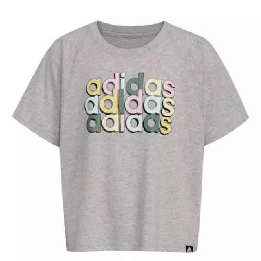 Online * Girls' Adidas Raglan Heather T-Shirt Grey Heather