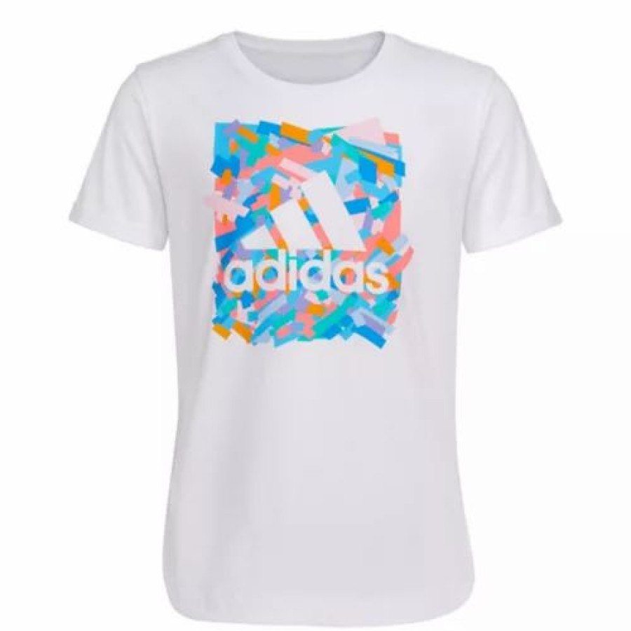 Hot * Toddler Girls' Adidas Rolled Sleeve Graphic Logo T-Shirt White