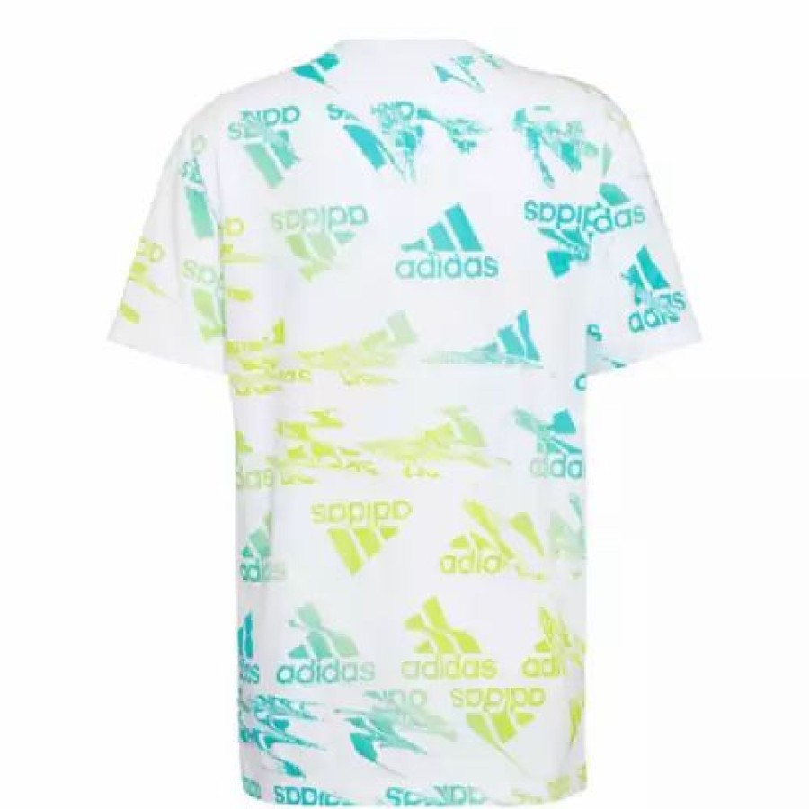 Clearance * Boys' Adidas Glitchy All Over Print T-Shirt White Green