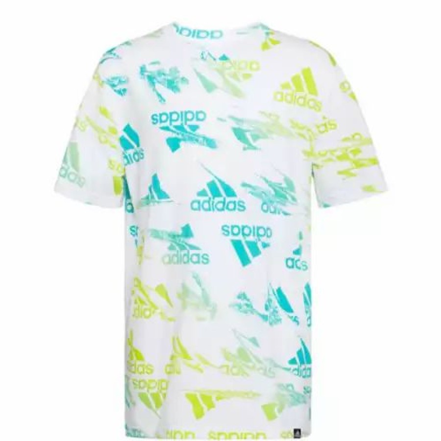 Clearance * Boys' Adidas Glitchy All Over Print T-Shirt White Green