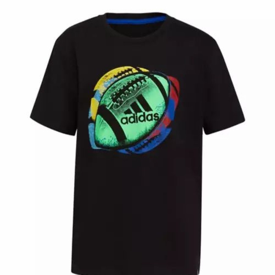 Clearance * Boys' Adidas Football Short Sleeve T-Shirt Black Multi